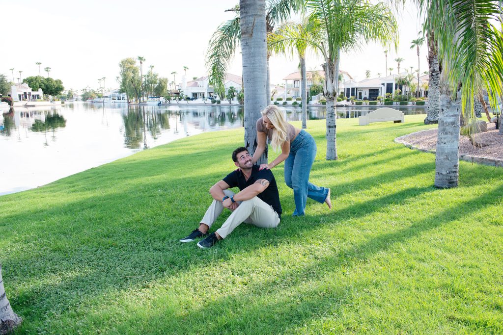 Couple at dobson park in Gilbert, AZ and they are flirting with eachother.